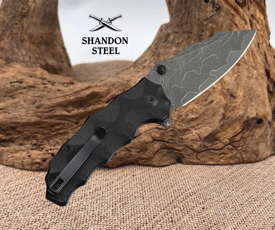 CIVIVI Natterjack Thumb Stud & Button Lock Knife Milled Black G10 Handle (3.19" Damascus Blade) C24028-DS1