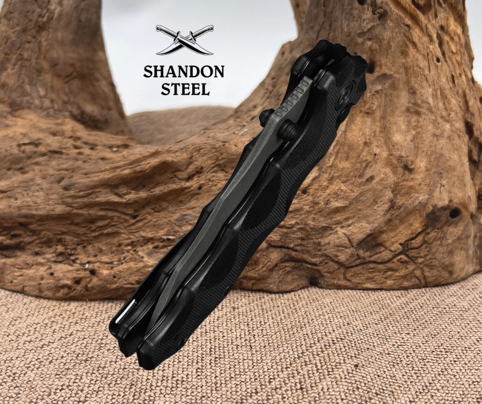 CIVIVI Natterjack Thumb Stud & Button Lock Knife Milled Black G10 Handle (3.19" Damascus Blade) C24028-DS1