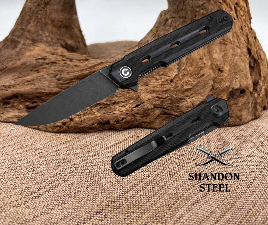 CIVIVI Navo Flipper Knife Black G10 Handle (3.25" Black Stonewashed Nitro-V Blade) C25015A-1