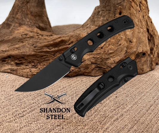 CIVIVI Noctis Thumb Stud & Crossbar Lock Knife Black G10 Handle (2.98" Black Stonewashed Nitro-V Blade) C24020C-1