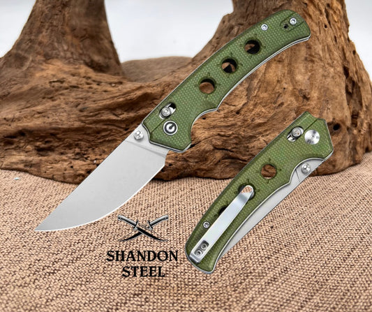 CIVIVI Noctis Thumb Stud & Crossbar Lock Knife Olive Canvas Micarta Handle (2.98" Stonewashed Nitro-V Blade) C24020C-3