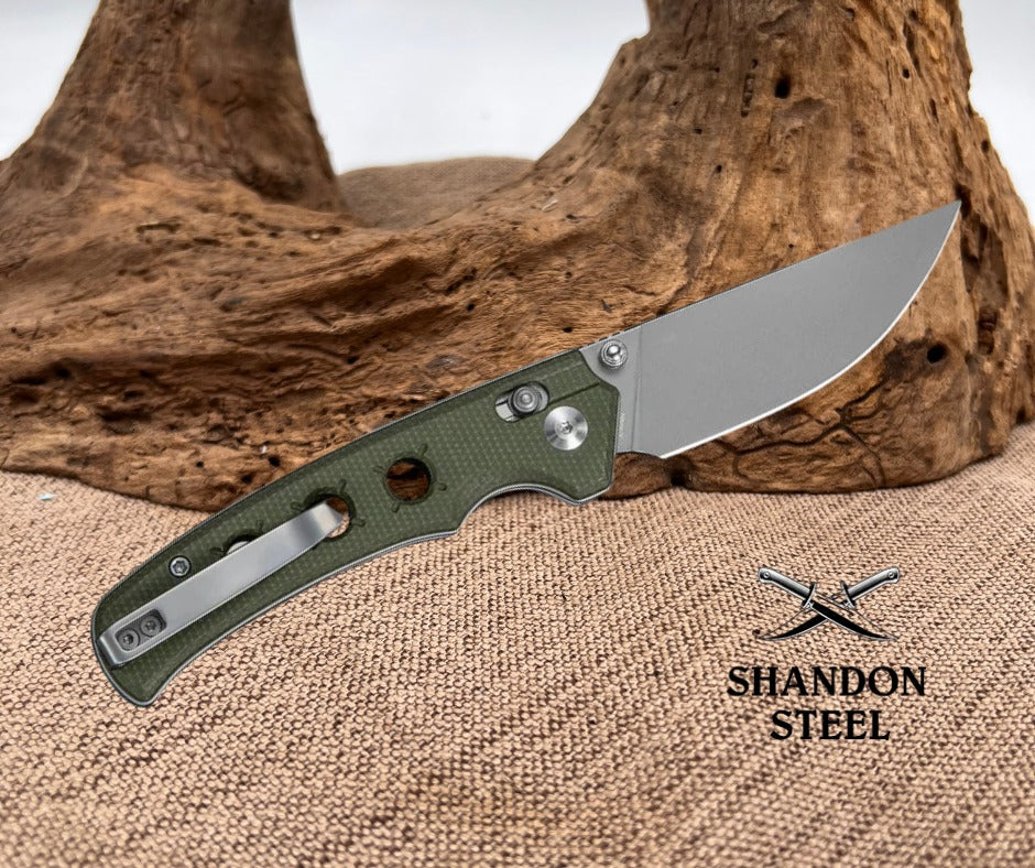CIVIVI Noctis Thumb Stud & Crossbar Lock Knife Olive Canvas Micarta Handle (2.98" Stonewashed Nitro-V Blade) C24020C-3