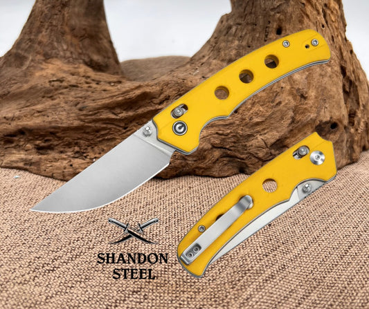 CIVIVI Noctis Thumb Stud & Crossbar Lock Knife Yellow G10 Handle (2.98" Satin Finished Nitro-V Blade) C24020C-2