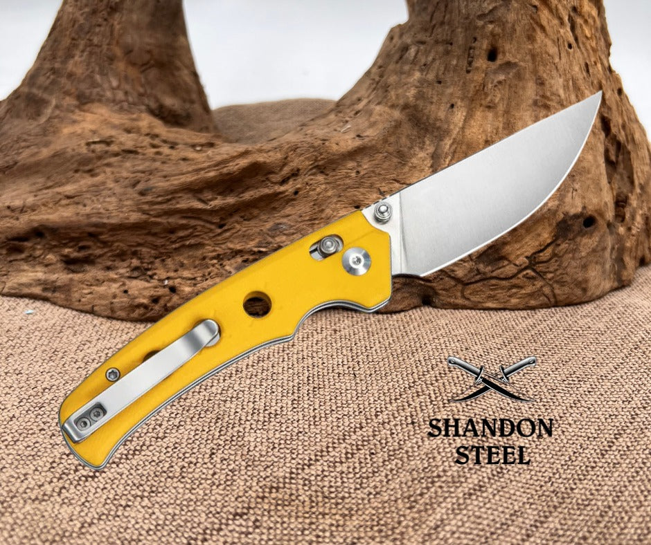 CIVIVI Noctis Thumb Stud & Crossbar Lock Knife Yellow G10 Handle (2.98" Satin Finished Nitro-V Blade) C24020C-2