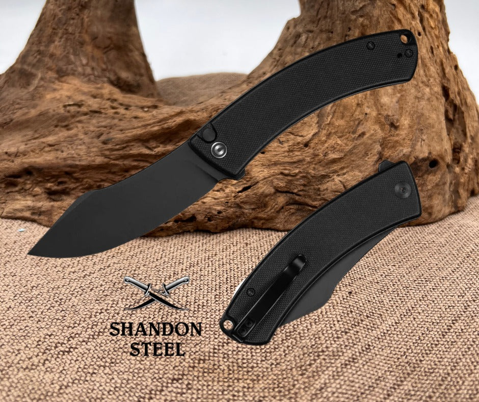 CIVIVI Outlaw Muk Flipper & Button Lock Knife Black G10 Handle (3.47" Black Stonewashed 14C28N Blade) C24079-1