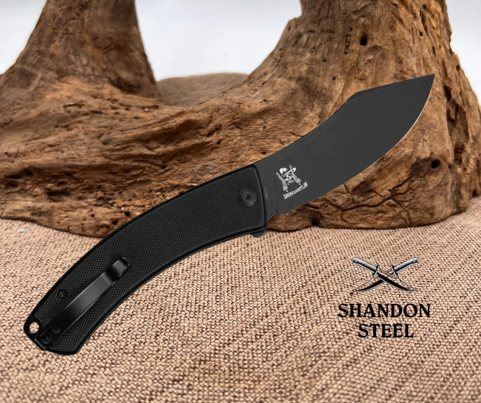 CIVIVI Outlaw Muk Flipper & Button Lock Knife Black G10 Handle (3.47" Black Stonewashed 14C28N Blade) C24079-1