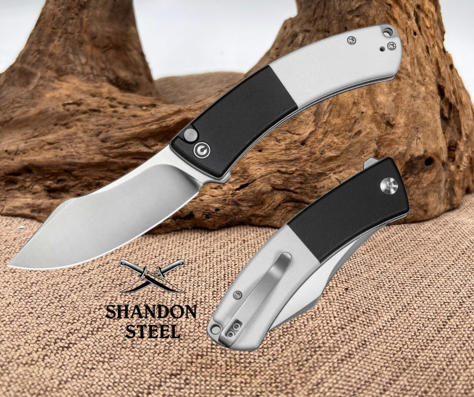 CIVIVI Outlaw Muk Flipper & Button Lock Knife Black & White G10 Handle (3.47" Satin Finished 14C28N Blade) C24079-4