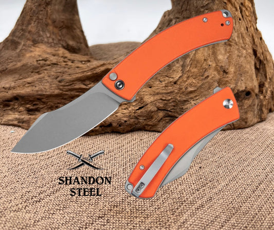CIVIVI Outlaw Muk Flipper & Button Lock Knife Orange G10 Handle (3.47" Stonewashed 14C28N Blade) C24079-2