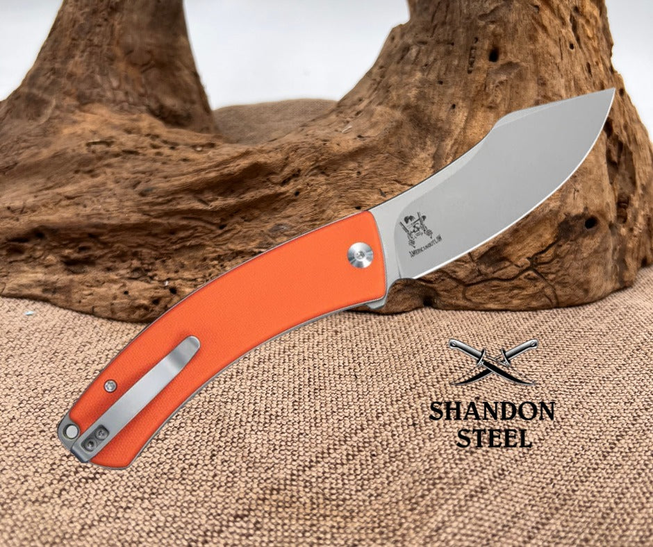CIVIVI Outlaw Muk Flipper & Button Lock Knife Orange G10 Handle (3.47" Stonewashed 14C28N Blade) C24079-2