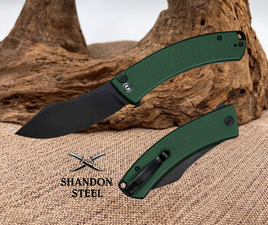 CIVIVI Outlaw Muk Flipper & Button Lock Knife Teal Green G10 Handle (3.47" Black Stonewashed 14C28N Blade) C24079-3