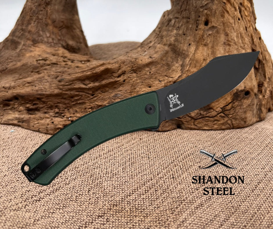 CIVIVI Outlaw Muk Flipper & Button Lock Knife Teal Green G10 Handle (3.47" Black Stonewashed 14C28N Blade) C24079-3