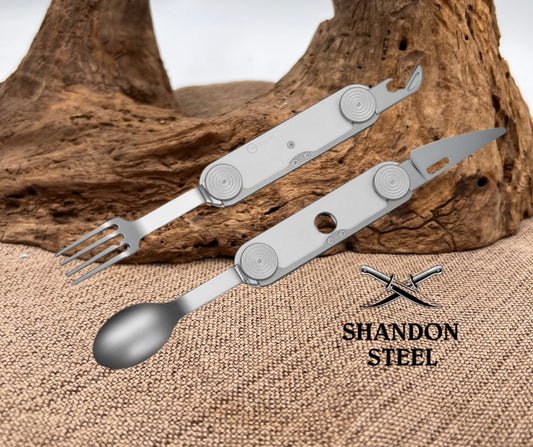 CIVIVI Partake 4-In-1 Multi-Tool Silver Aluminum Handle Stainless Steel Knife, Fork, Spoon & Can Opener C24032C-3, With A Waxed Canvas Pouch