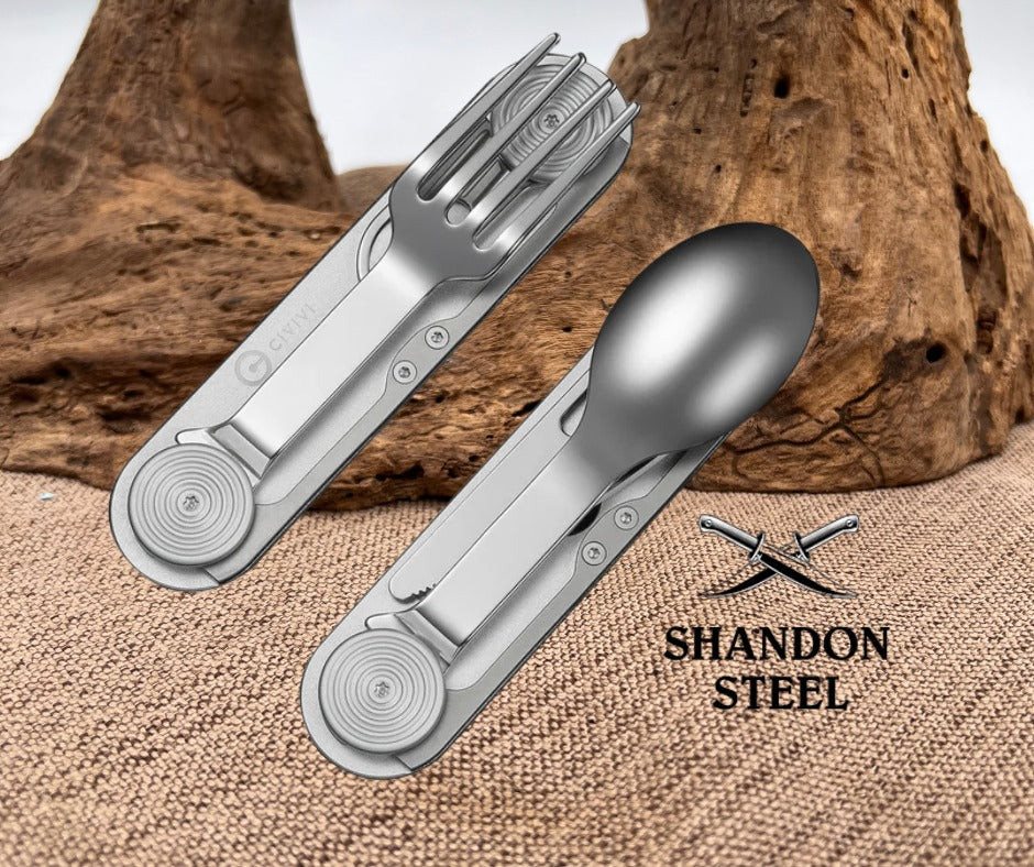 CIVIVI Partake 4-In-1 Multi-Tool Silver Aluminum Handle Stainless Steel Knife, Fork, Spoon & Can Opener C24032C-3, With A Waxed Canvas Pouch