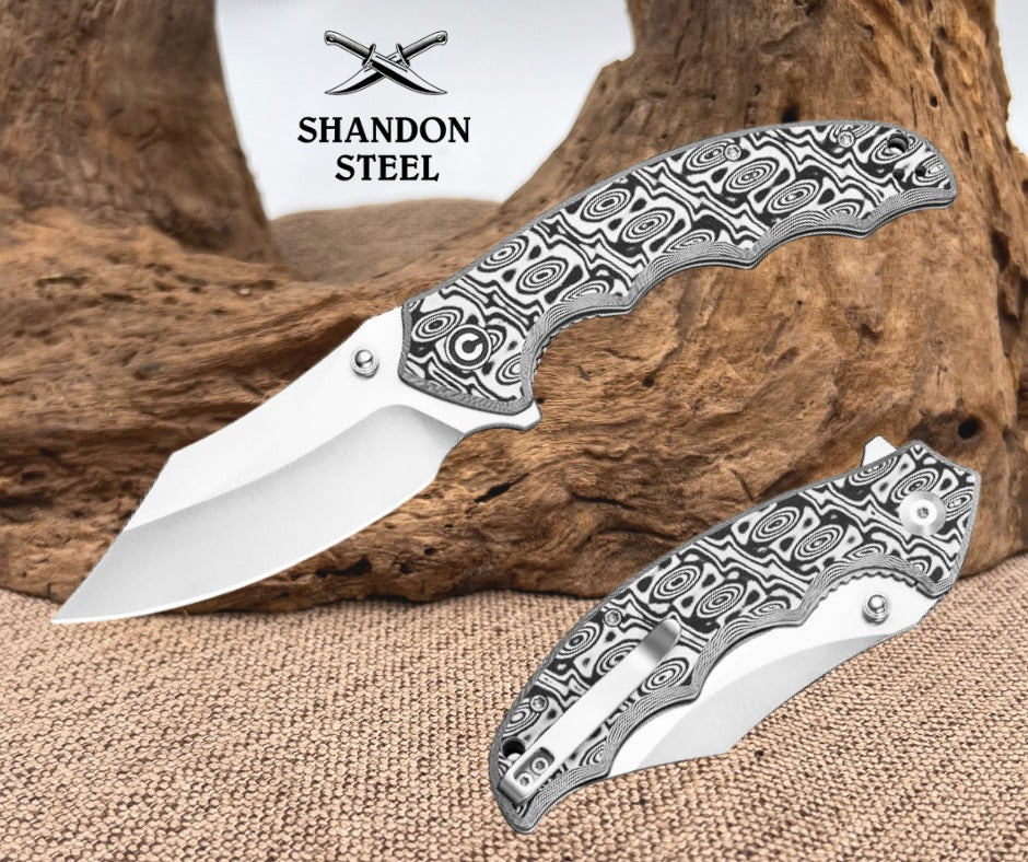CIVIVI Pentad Flipper & Thumb Stud Knife Black / White Vortex Micarta Handle (3.48" Satin Finished Nitro-V Blade) C24068-3
