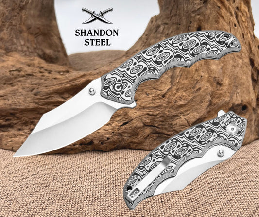 CIVIVI Pentad Flipper & Thumb Stud Knife Black / White Vortex Micarta Handle (3.48" Satin Finished Nitro-V Blade) C24068-3