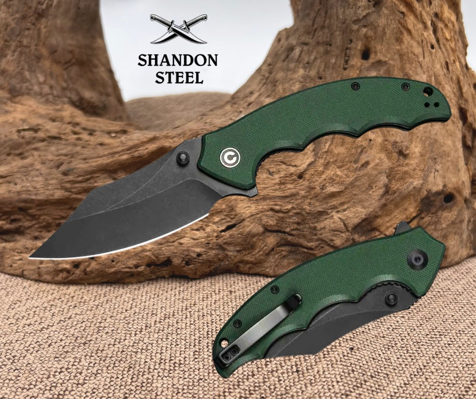CIVIVI Pentad Flipper & Thumb Stud Knife Teal Green G10 Handle (3.48" Black Stonewashed Nitro-V Blade) C24068-2