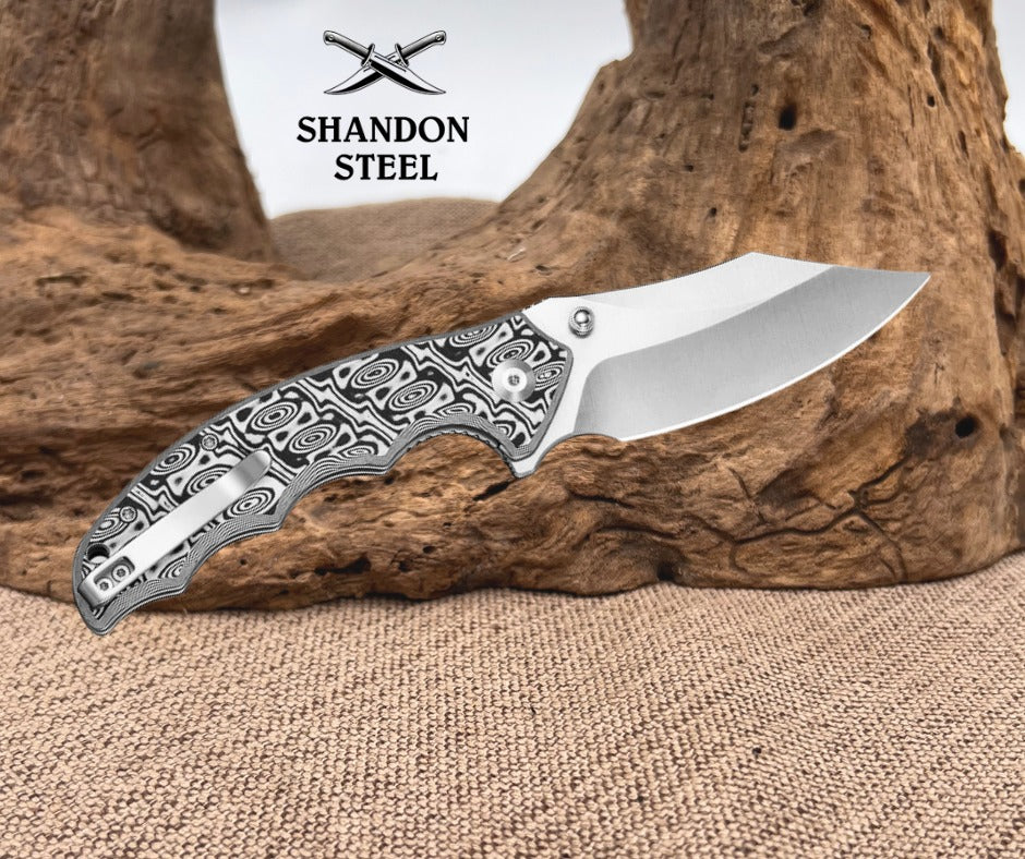 CIVIVI Pentad Flipper & Thumb Stud Knife Black / White Vortex Micarta Handle (3.48" Satin Finished Nitro-V Blade) C24068-3