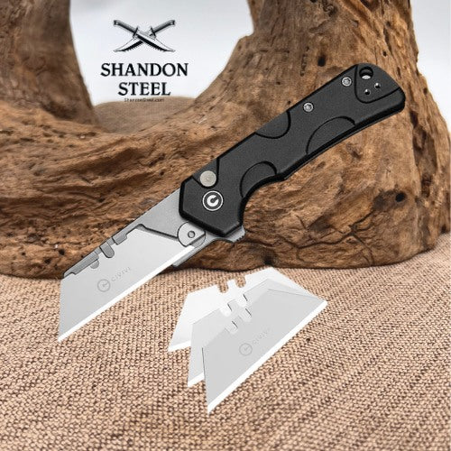 CIVIVI Pulsara Utility Flipper & Button Lock Knife Black Aluminum Handle (2.44" Stonewashed S/S Blade Holder & Plain 6Cr13 Blade) C24041F-1