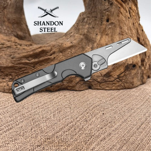 CIVIVI Pulsara Utility Flipper & Button Lock Knife Gray Aluminum Handle (2.44" Stonewashed S/S Blade Holder & Plain 6Cr13 Blade) C24041F-4