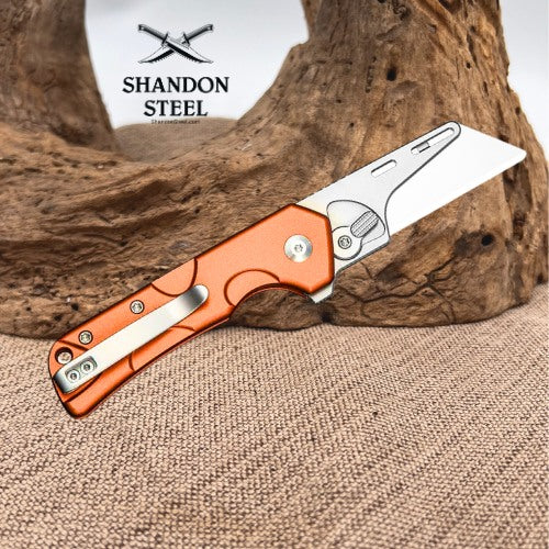 CIVIVI Pulsara Utility Flipper & Button Lock Knife Orange Aluminum Handle (2.44" Stonewashed S/S Blade Holder & Plain 6Cr13 Blade) C24041F-3