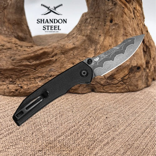 CIVIVI Ryson-E Thumb Stud Knife Black Canvas Micarta Handle (3.32" Damascus Blade) C25097-DS1