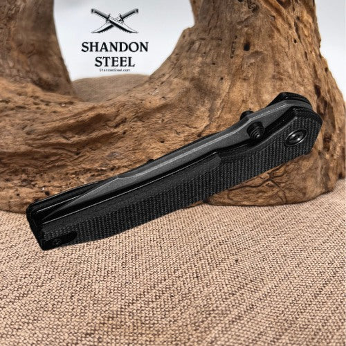 CIVIVI Ryson-E Thumb Stud Knife Black Canvas Micarta Handle (3.32" Damascus Blade) C25097-DS1
