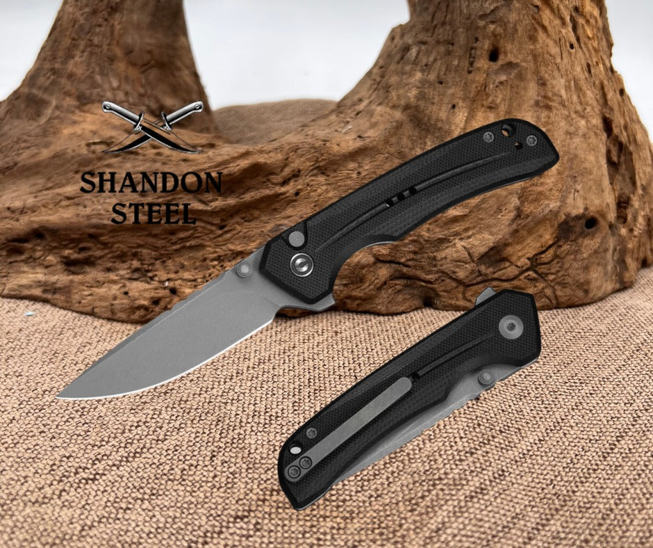 CIVIVI Tarask Flipper & Thumb Stud & Button Lock Knife Black G10 Handle (2.96" Gray Stonewashed Nitro-V Blade) C25023C-1