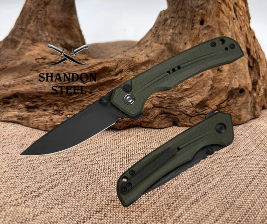 CIVIVI Tarask Flipper & Thumb Stud & Button Lock Knife OD Green G10 Handle (2.96" Black Stonewashed Nitro-V Blade) C25023C-2