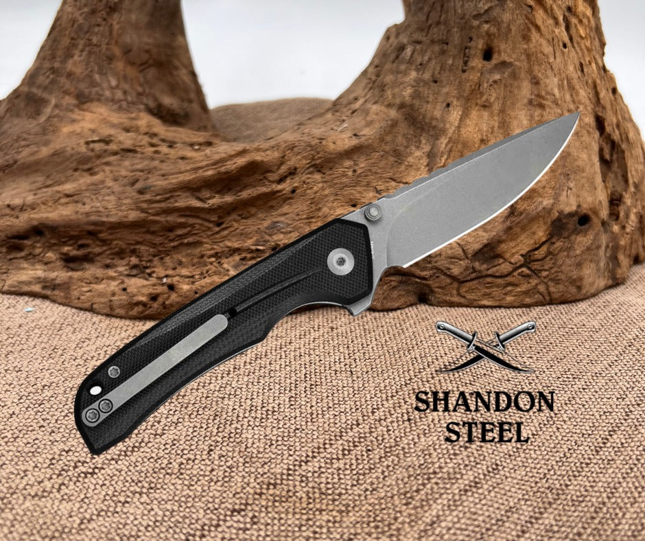 CIVIVI Tarask Flipper & Thumb Stud & Button Lock Knife Black G10 Handle (2.96" Gray Stonewashed Nitro-V Blade) C25023C-1