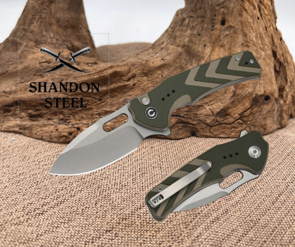 CIVIVI Vexron Flipper & Thumb Hole & Button Lock Knife Milled Orange & Black G10 Handle (2.98" Satin Finished 14C28N Blade) C24066-3
