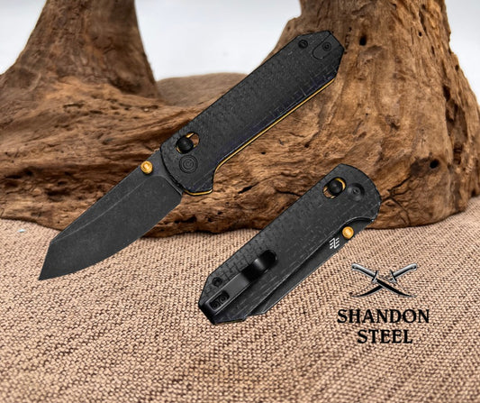 CIVIVI Yonder Thumb Stud & Crossbar Lock Knife Black Burlap Micarta Handle (2.88" Black Stonewashed 14C28N Blade) C23073B-2