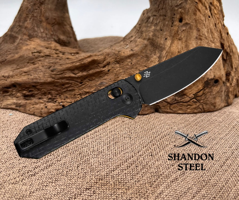 CIVIVI Yonder Thumb Stud & Crossbar Lock Knife Black Burlap Micarta Handle (2.88" Black Stonewashed 14C28N Blade) C23073B-2