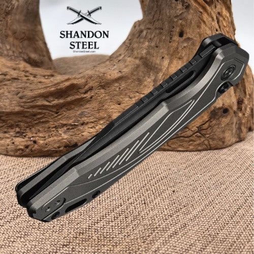 CIVIVI Zelthara Flipper & Button Lock Knife Gray Aluminum Handle (3.3" Black Stonewashed 14C28N Blade) C25076-2