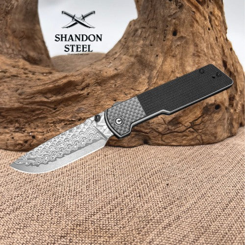 CIVIVI Zygon Thumb Stud & Top Crossbar Lock Gray G10 Handle With Carbon Fiber Overlay (3.24" Damascus Blade) C25035B-DS1