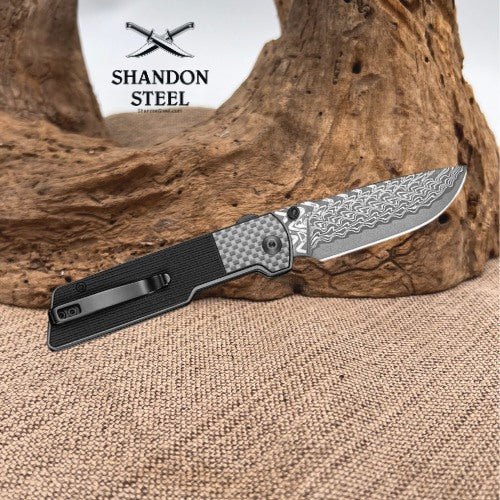 CIVIVI Zygon Thumb Stud & Top Crossbar Lock Gray G10 Handle With Carbon Fiber Overlay (3.24" Damascus Blade) C25035B-DS1