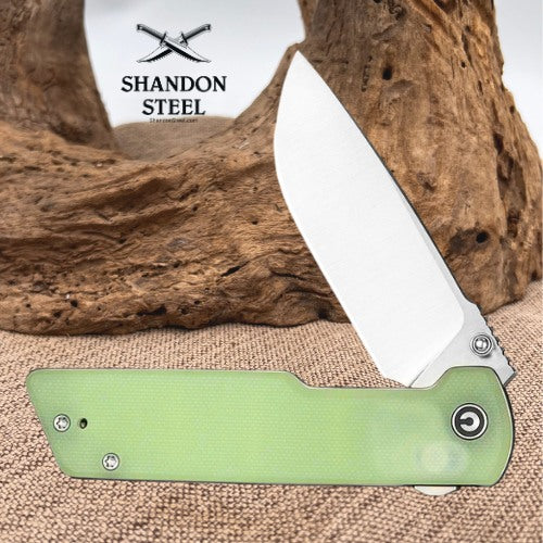 CIVIVI Zygon Thumb Stud & Top Crossbar Lock Natural G10 Handle With Blue Glow (3.24" Satin Finished Nitro-V Blade) C25035-1