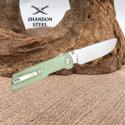 CIVIVI Zygon Thumb Stud & Top Crossbar Lock Natural G10 Handle With Blue Glow (3.24" Satin Finished Nitro-V Blade) C25035-1
