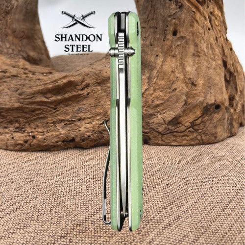 CIVIVI Zygon Thumb Stud & Top Crossbar Lock Natural G10 Handle With Blue Glow (3.24" Satin Finished Nitro-V Blade) C25035-1