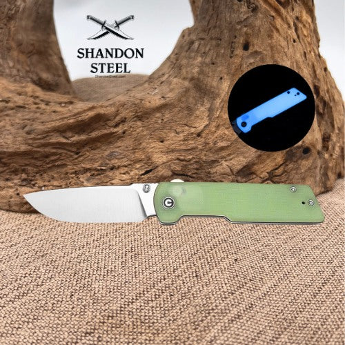 CIVIVI Zygon Thumb Stud & Top Crossbar Lock Natural G10 Handle With Blue Glow (3.24" Satin Finished Nitro-V Blade) C25035-1