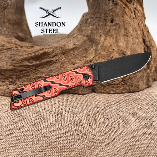 CIVIVI Zygon Thumb Stud & Top Crossbar Lock Orange & Black Vortex Micarta Handle (3.24" Black Stonewashed Nitro-V Blade) C25035-2