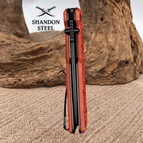CIVIVI Zygon Thumb Stud & Top Crossbar Lock Orange & Black Vortex Micarta Handle (3.24" Black Stonewashed Nitro-V Blade) C25035-2