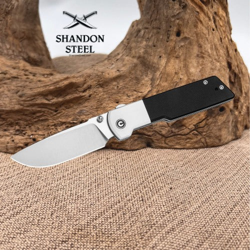 CIVIVI Zygon Thumb Stud & Top Crossbar Lock White & Black G10 Handle (3.24" Satin Finished Nitro-V Blade) C25035C-1