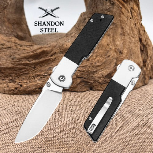 CIVIVI Zygon Thumb Stud & Top Crossbar Lock White & Black G10 Handle (3.24" Satin Finished Nitro-V Blade) C25035C-1