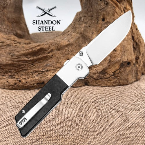 CIVIVI Zygon Thumb Stud & Top Crossbar Lock White & Black G10 Handle (3.24" Satin Finished Nitro-V Blade) C25035C-1