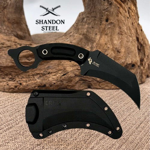 CRKT DU HOC 2630 Black SK5 Carbon Fixed Blade Knife with G10 Handle & Sheath  89