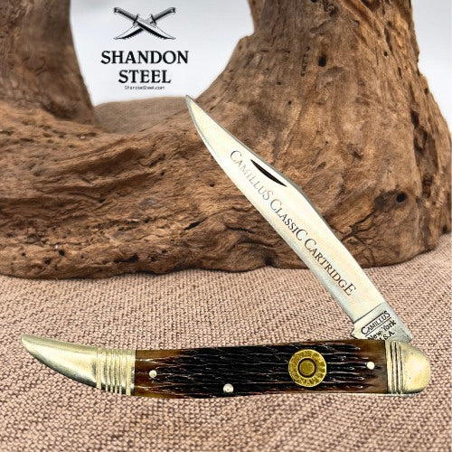 Camillus Large Toothpick BONE Handles 7mm Mauser Classic Cartridge Shield (54)