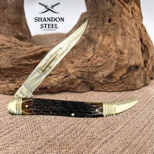 Camillus Large Toothpick BONE Handles 7mm Mauser Classic Cartridge Shield (54)