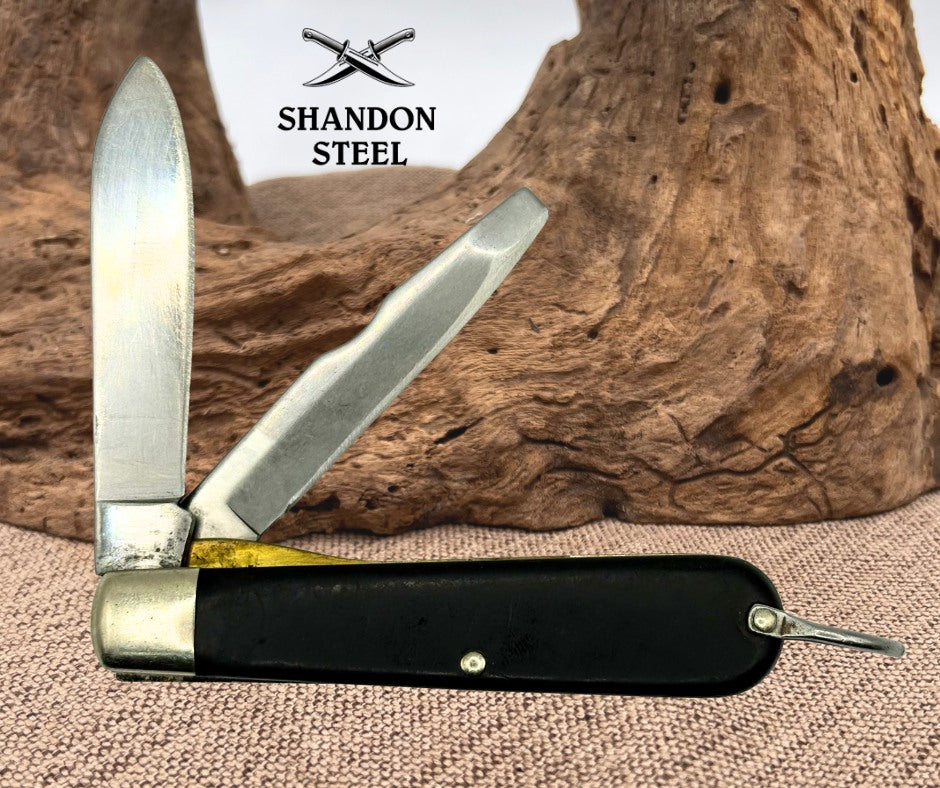 Camillus USA TL29 Vintage  Electricians Knife Blk Synthetic Scales 3 5/8” (79)