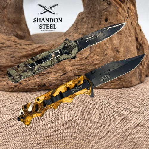 Schrade X-Timer XT11C & Elite Edge AC3BC 2 Pocketknives Camo Handles (118)