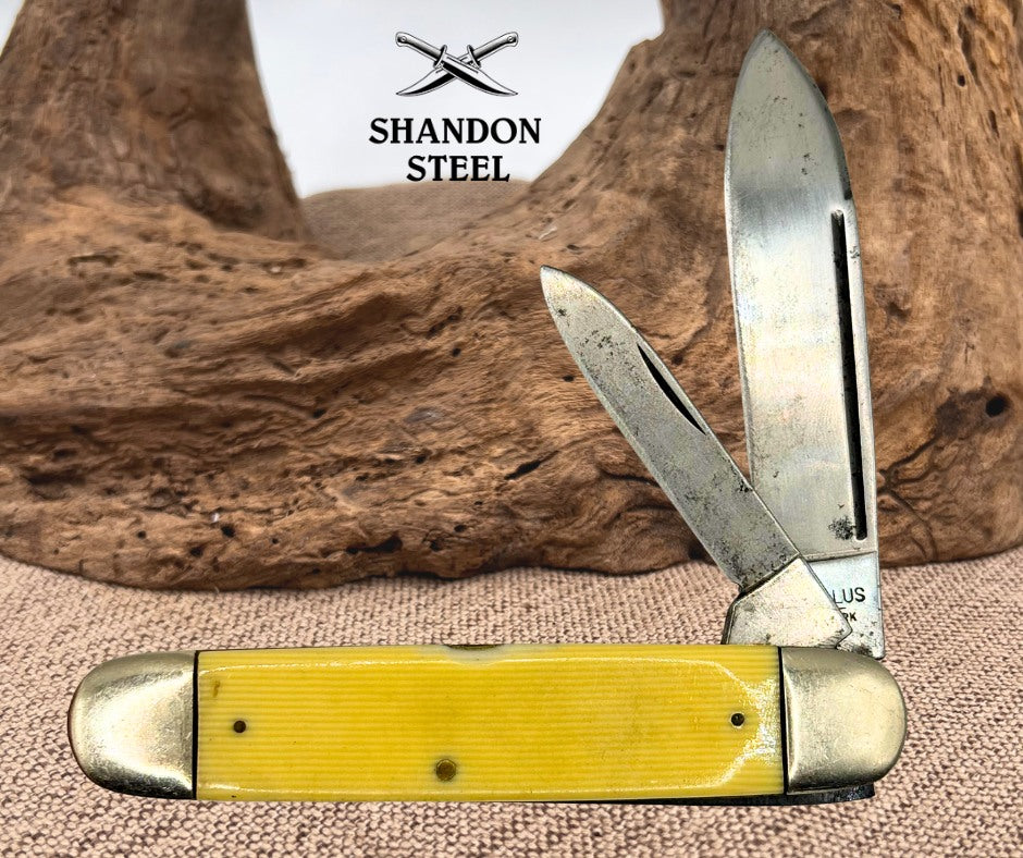 Camillus USA #23 Cigar Jack Knife Yellow Composite Waterfall Handles (167)